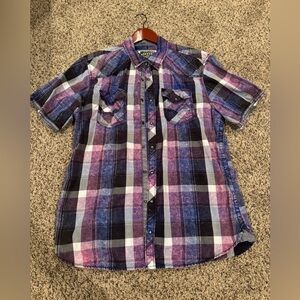 BKE Men's Casual Plaid Button Down Shirt - Blue, Purple, Black